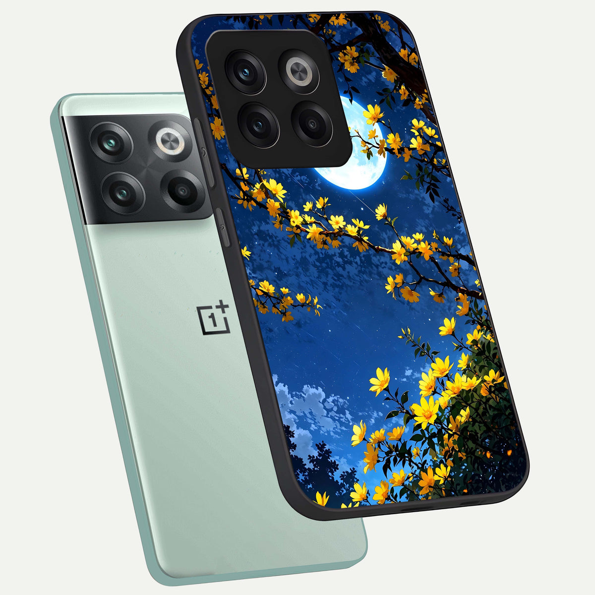  Golden Night Glow phone case For OnePlus 10T showing premium glass back cover with detailed artwork