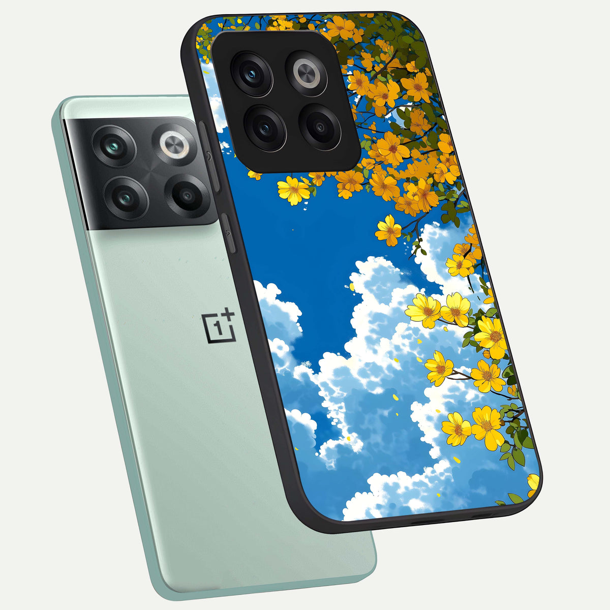  Golden Petal Sky phone case For OnePlus 10T showing premium glass back cover with detailed artwork