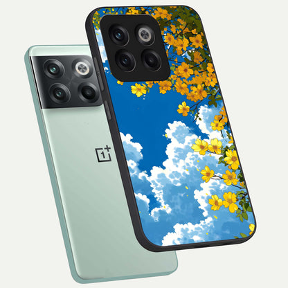  Golden Petal Sky phone case For OnePlus 10T showing premium glass back cover with detailed artwork