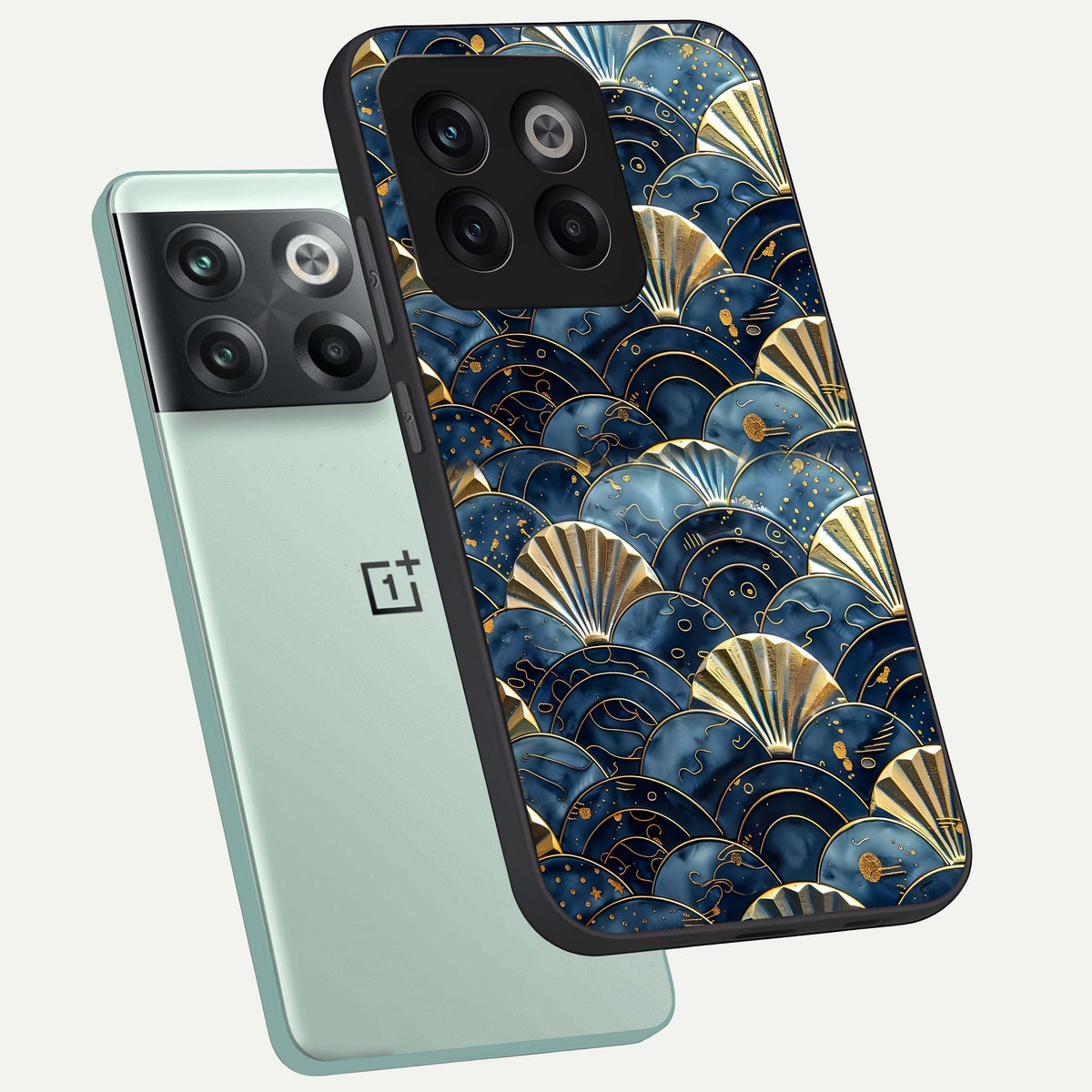  Golden Wave Luxe phone case For OnePlus 10T showing premium glass back cover with detailed artwork