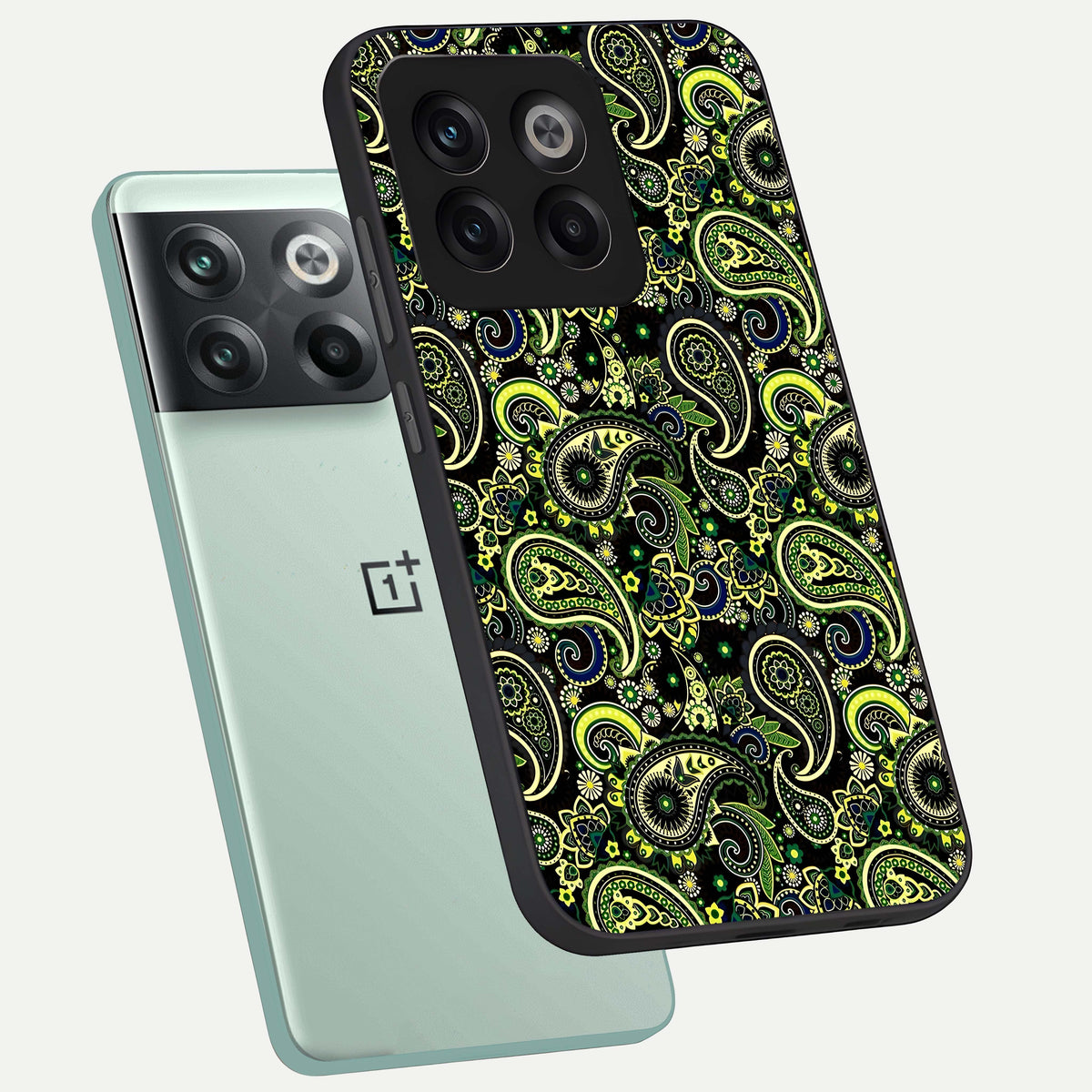  Green Lemon phone case For OnePlus 10T showing premium glass back cover with detailed artwork