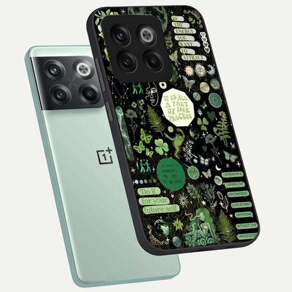  Green Mandala Pattern phone case For OnePlus 10T showing premium glass back cover with detailed artwork