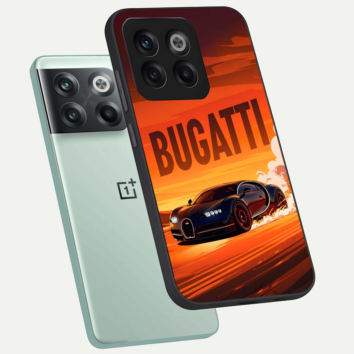  Inferno Bugatti Storm phone case For OnePlus 10T showing premium glass back cover with detailed artwork