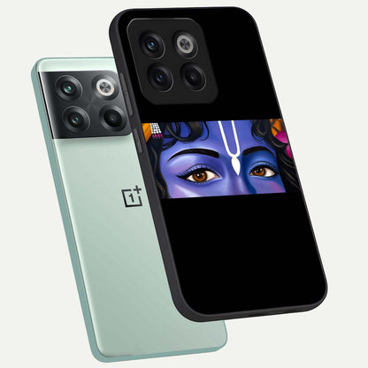  Krishna Eye phone case For OnePlus 10T showing premium glass back cover with detailed artwork