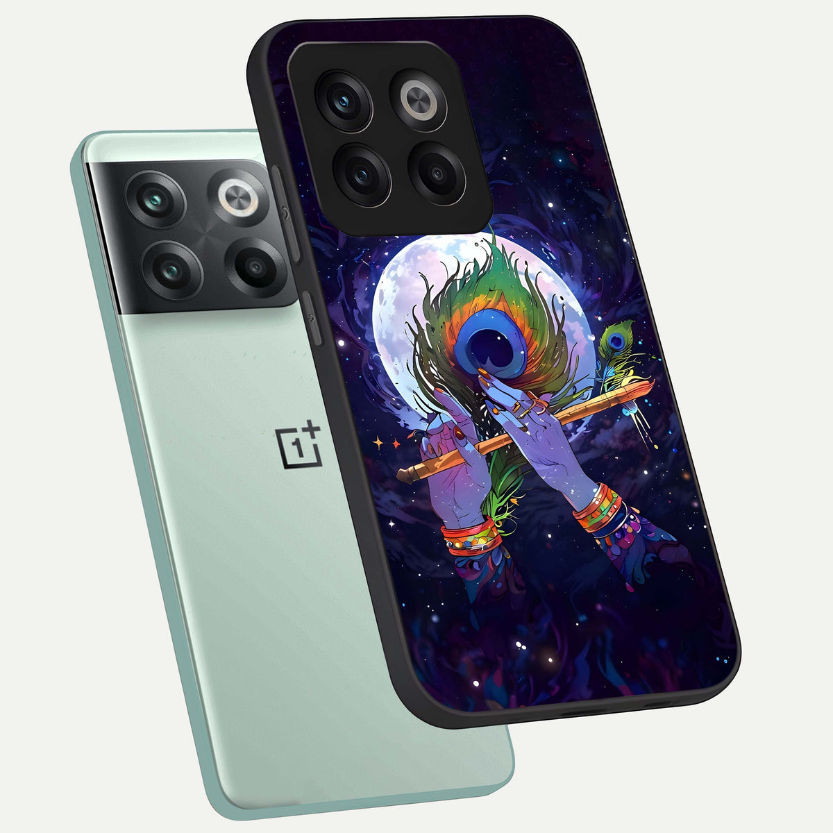  Krishna Hands Art phone case For OnePlus 10T showing premium glass back cover with detailed artwork