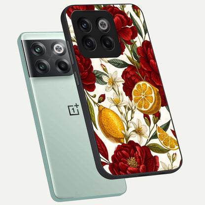  Lemon Rose Charm phone case For OnePlus 10T showing premium glass back cover with detailed artwork