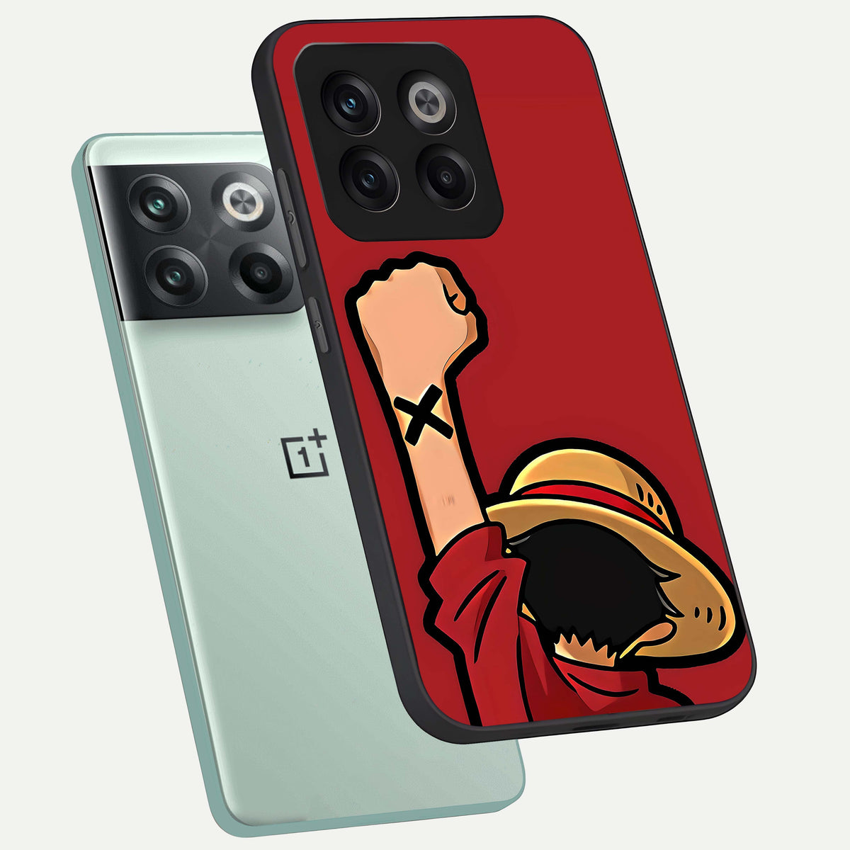  Luffy X Spirit phone case For OnePlus 10T showing premium glass back cover with detailed artwork