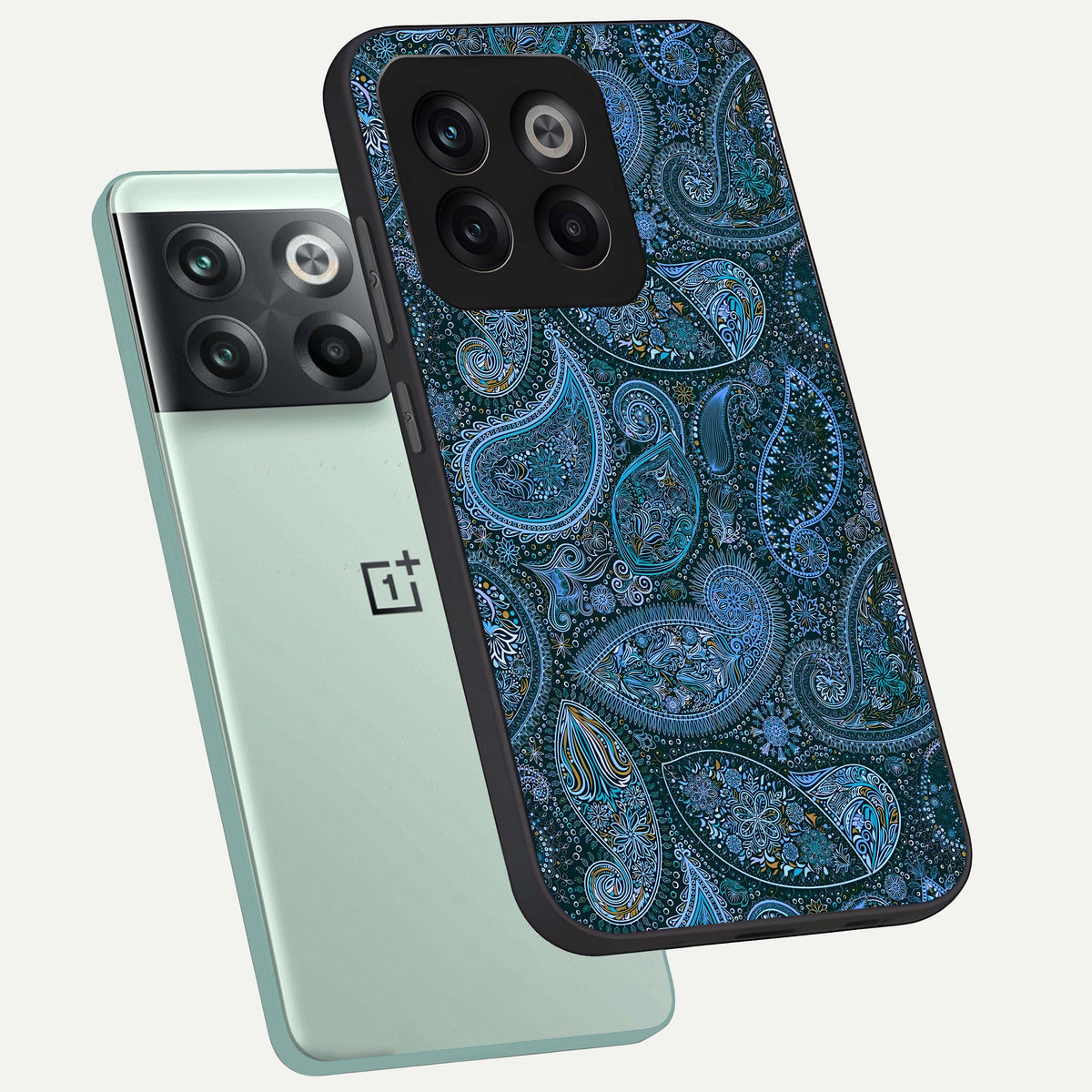  Midnight Paisley Glow phone case For OnePlus 10T showing premium glass back cover with detailed artwork