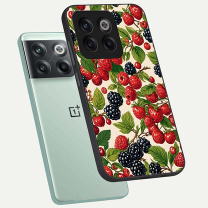  Mixed Berry Collage phone case For OnePlus 10T showing premium glass back cover with detailed artwork