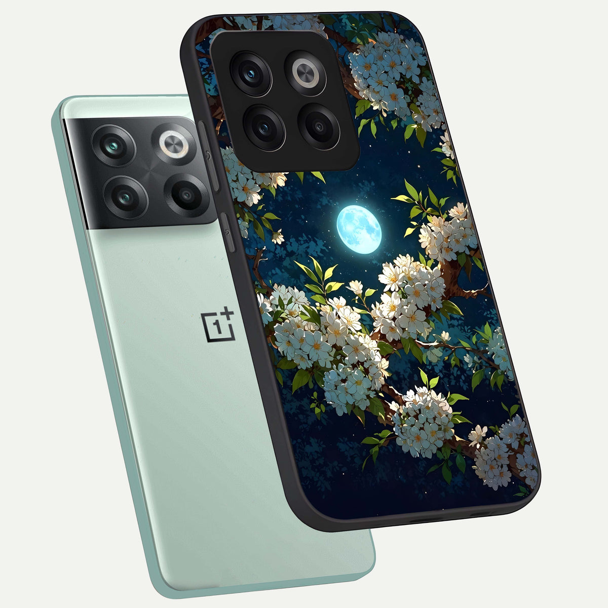  Moonlit Blossom Dream phone case For OnePlus 10T showing premium glass back cover with detailed artwork