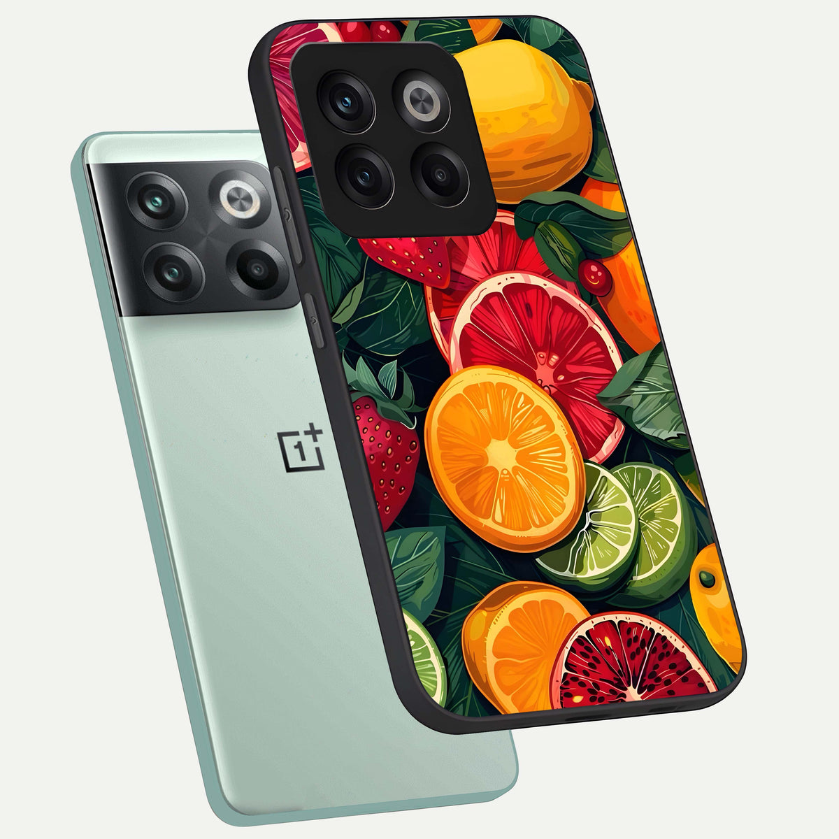  Multiple Fruits phone case For OnePlus 10T showing premium glass back cover with detailed artwork