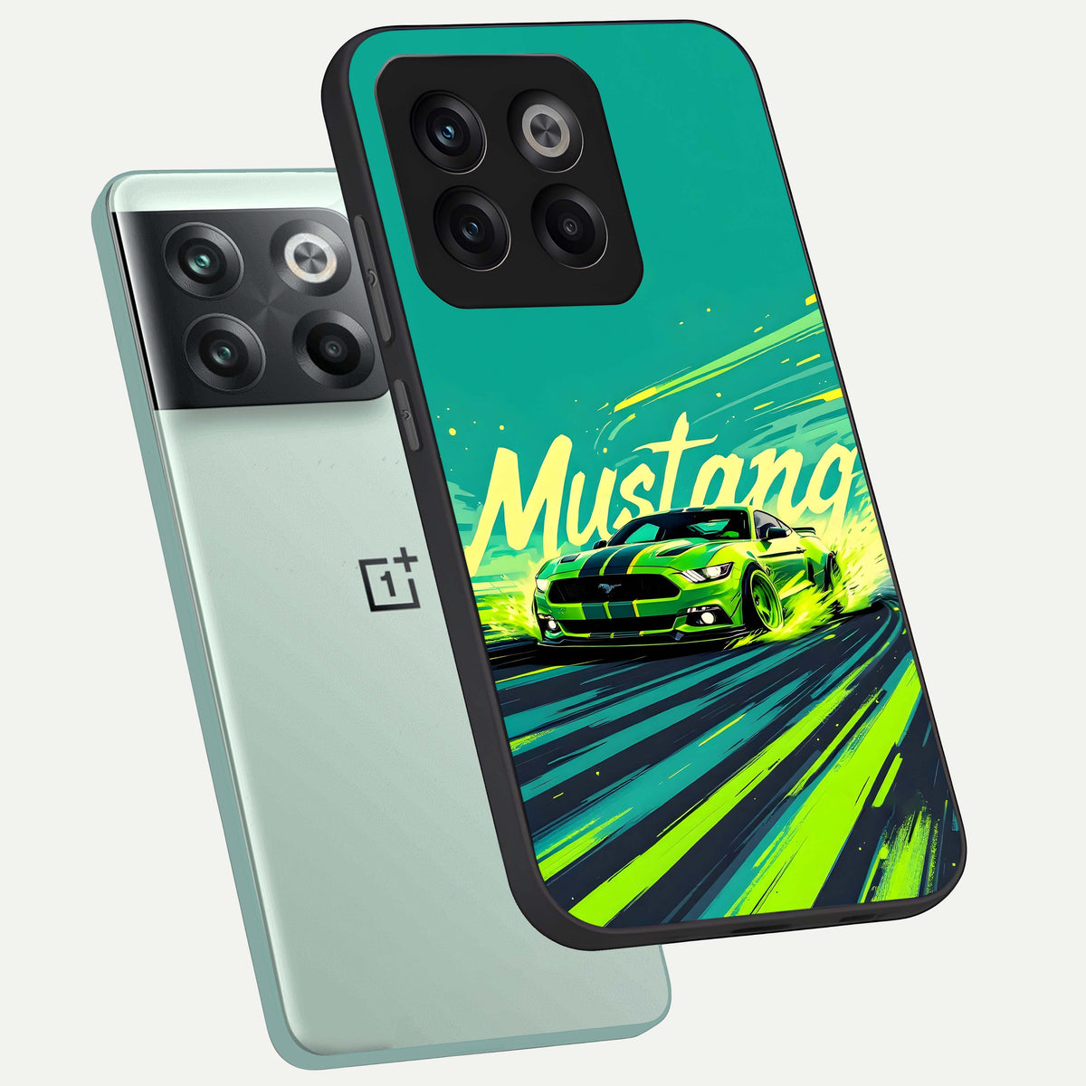  Mustang Bang phone case For OnePlus 10T showing premium glass back cover with detailed artwork