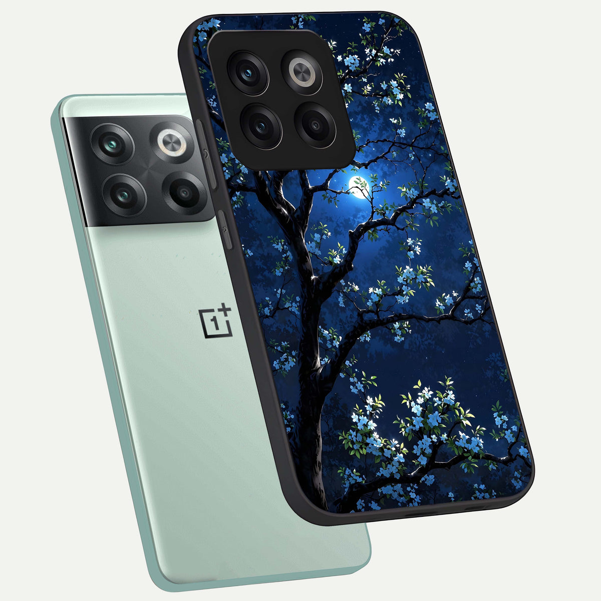  Mystic Floral Night phone case For OnePlus 10T showing premium glass back cover with detailed artwork