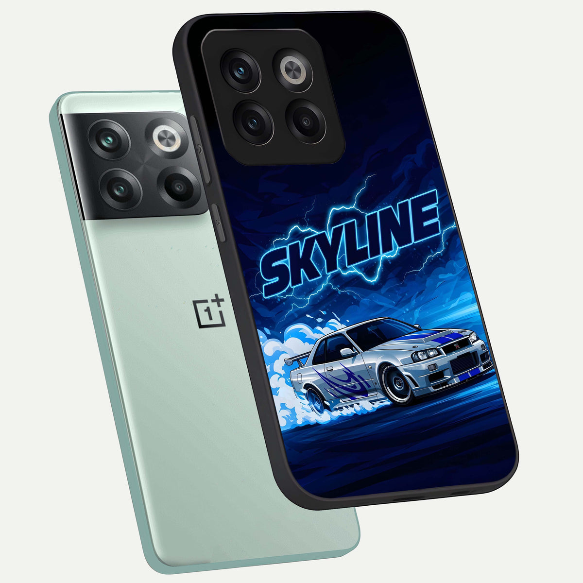  Neon Drift Beast phone case For OnePlus 10T showing premium glass back cover with detailed artwork