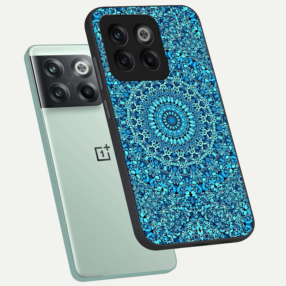  Ocean Bloom Mandala phone case For OnePlus 10T showing premium glass back cover with detailed artwork