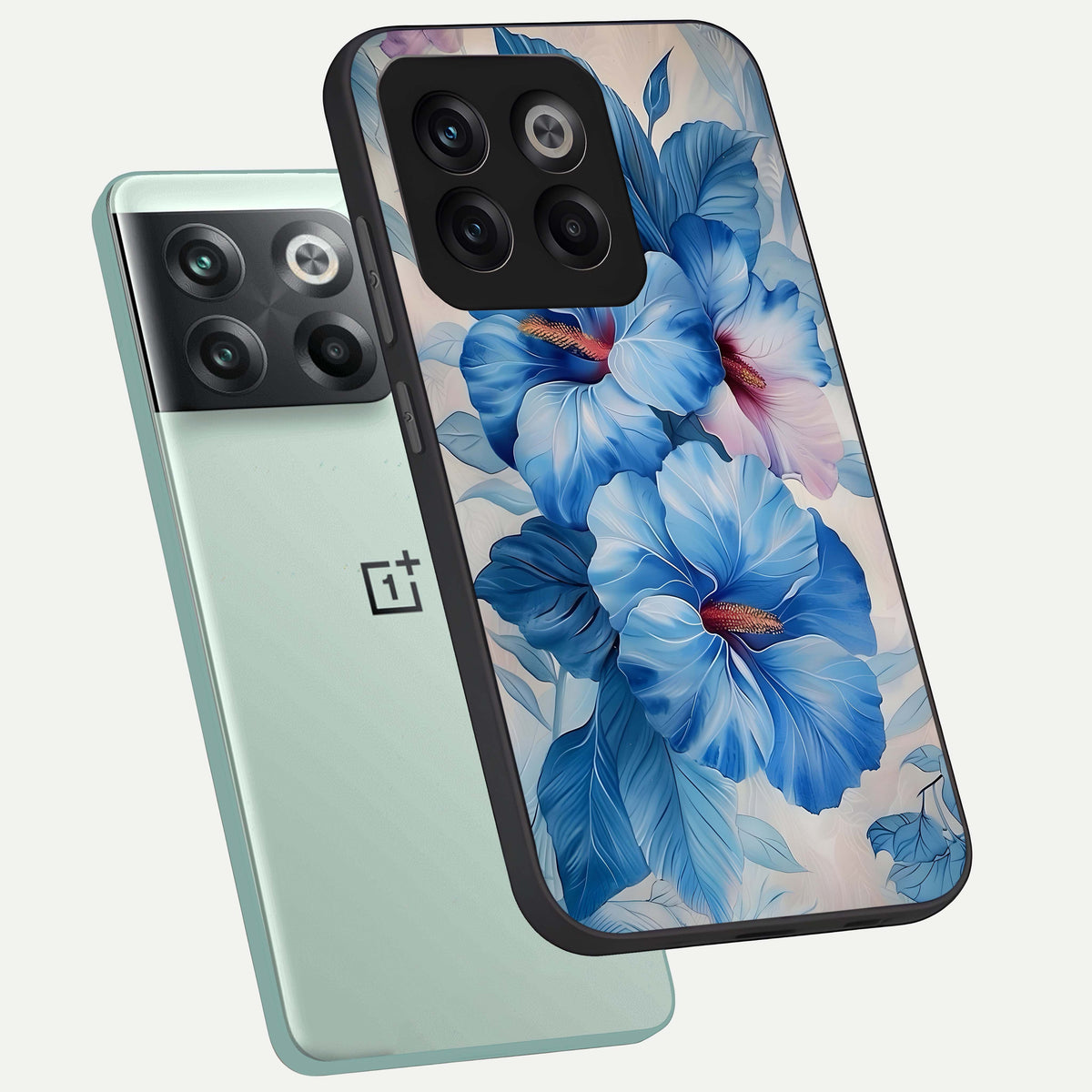  Ocean Hibiscus Grace phone case For OnePlus 10T showing premium glass back cover with detailed artwork