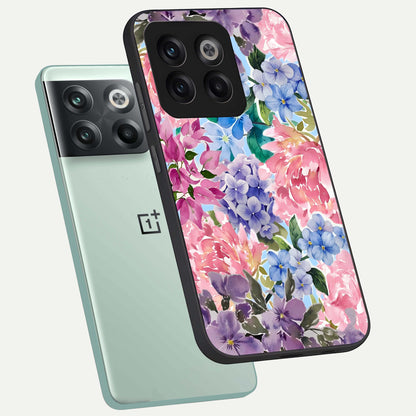  Pastel Floral Mix phone case For OnePlus 10T showing premium glass back cover with detailed artwork