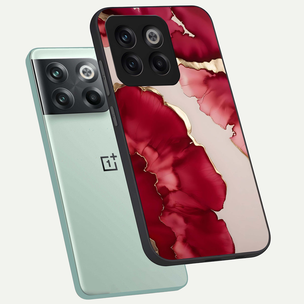  Pink And White Marble phone case For OnePlus 10T showing premium glass back cover with detailed artwork