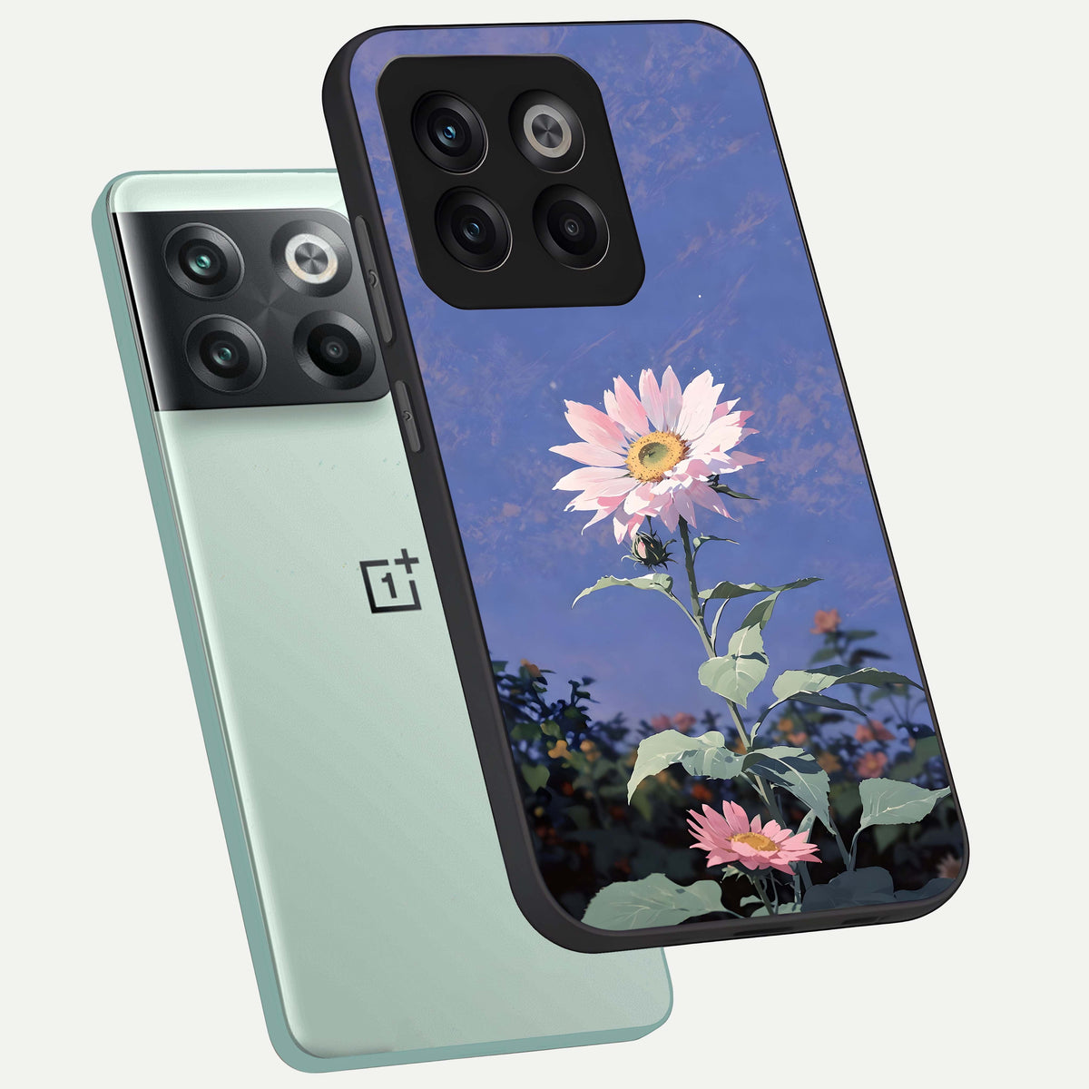  Pink Shells Outline phone case For OnePlus 10T showing premium glass back cover with detailed artwork