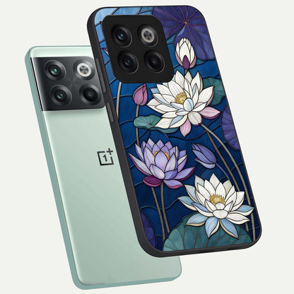  Purple Lotus Stained phone case For OnePlus 10T showing premium glass back cover with detailed artwork