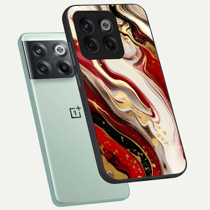  Red And White Marble phone case For OnePlus 10T showing premium glass back cover with detailed artwork