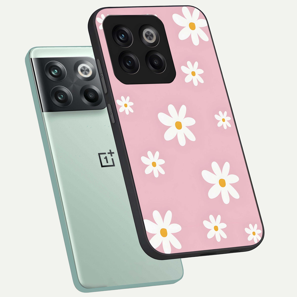  Soft Daisy Bliss phone case For OnePlus 10T showing premium glass back cover with detailed artwork