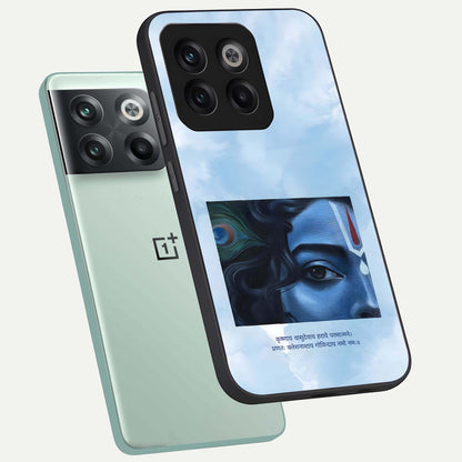 Spiritual Krishna phone case For OnePlus 10T showing premium glass back cover with detailed artwork