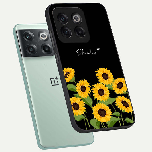  Sunflower Sky Bloom phone case For OnePlus 10T showing premium glass back cover with detailed artwork