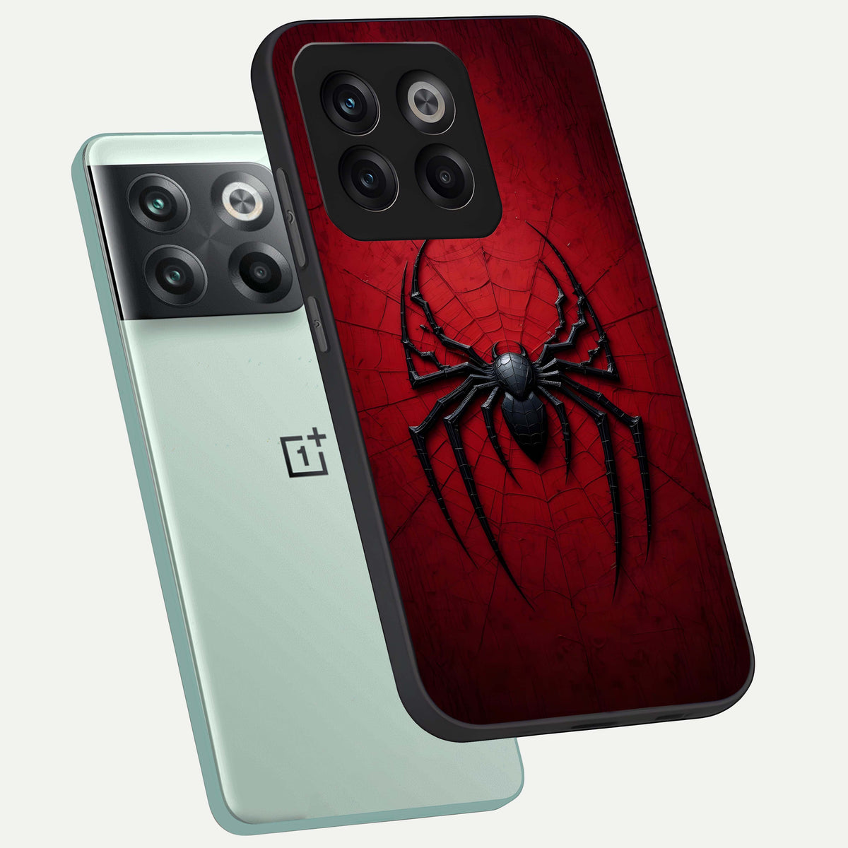  Superhero Web Emblem phone case For OnePlus 10T showing premium glass back cover with detailed artwork