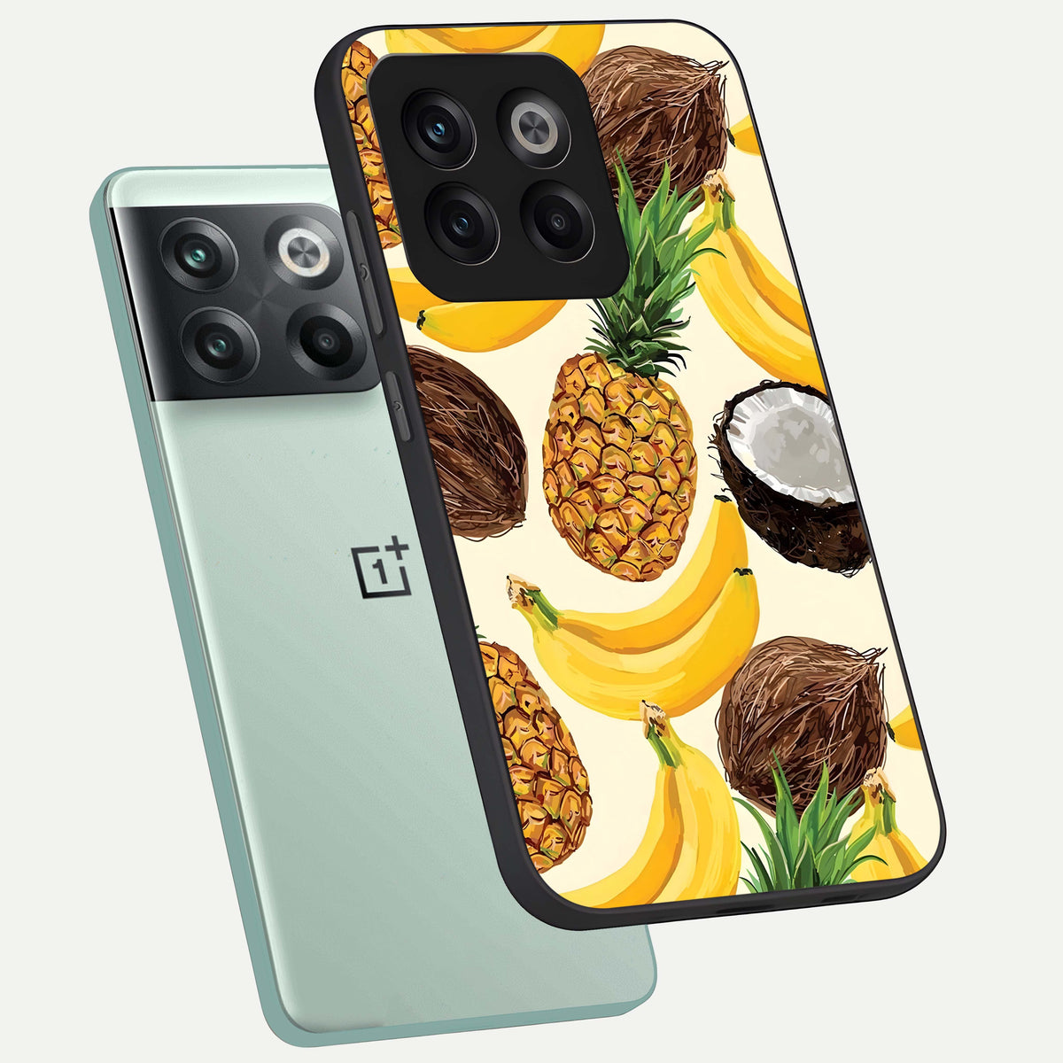  Tropical Fruit Mood phone case For OnePlus 10T showing premium glass back cover with detailed artwork