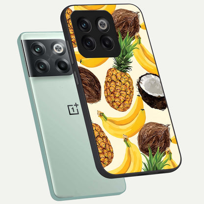  Tropical Fruit Mood phone case For OnePlus 10T showing premium glass back cover with detailed artwork