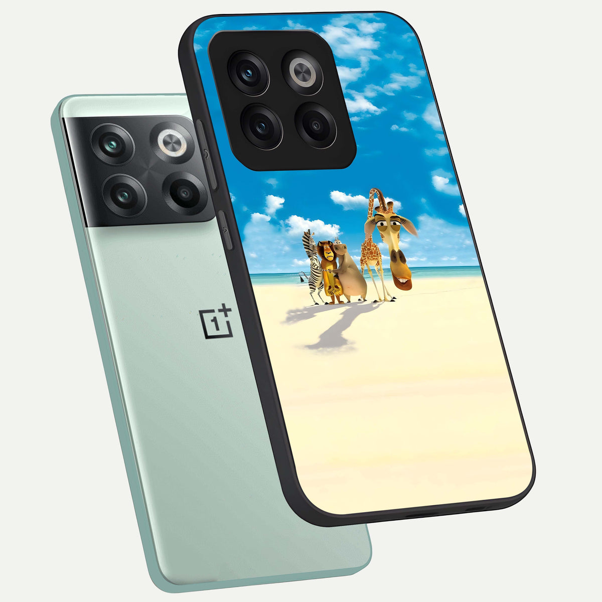  Tropical Fun Squad phone case For OnePlus 10T showing premium glass back cover with detailed artwork
