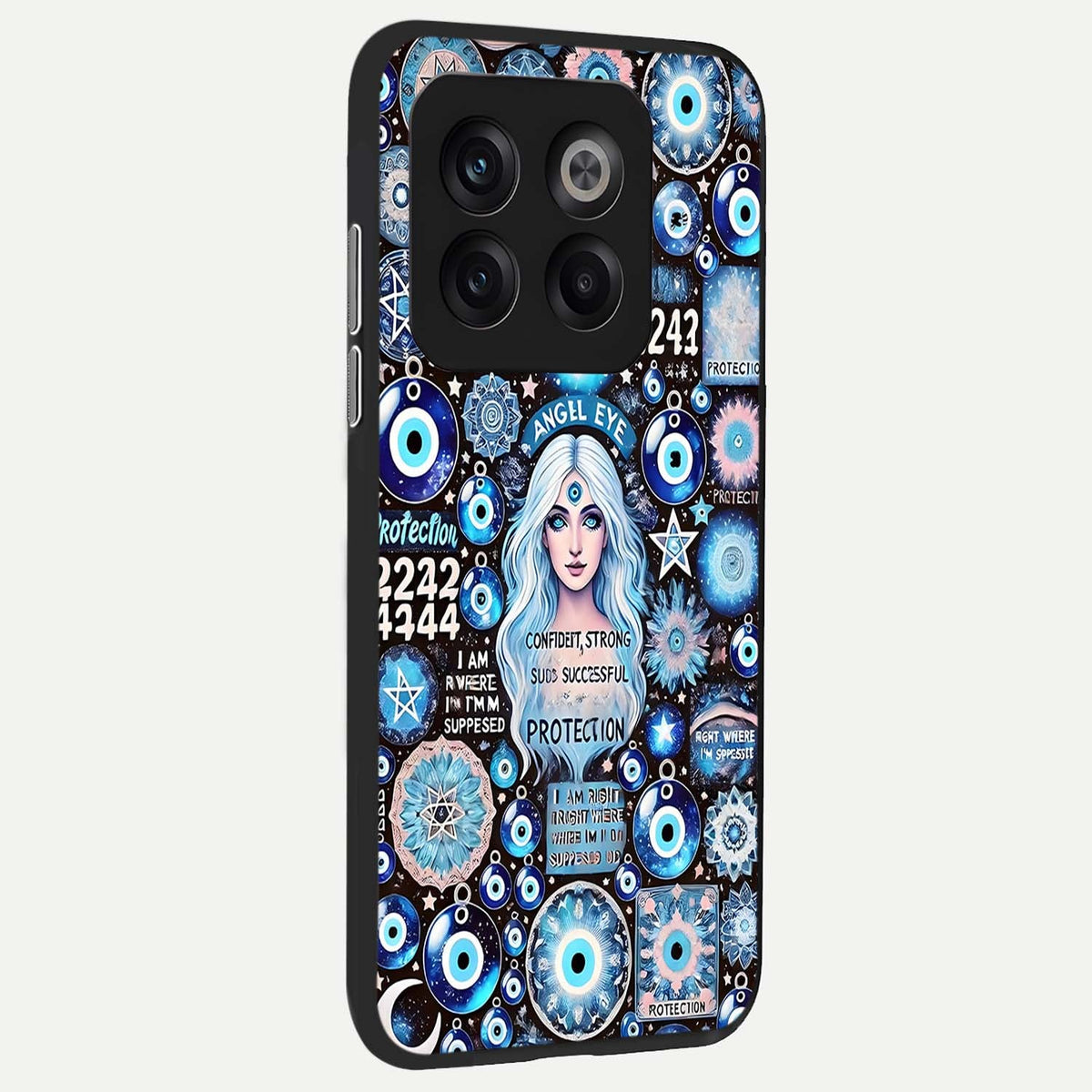  Angel Aura Shield back cover For OnePlus 10T slim fit glass case with vibrant aesthetic design