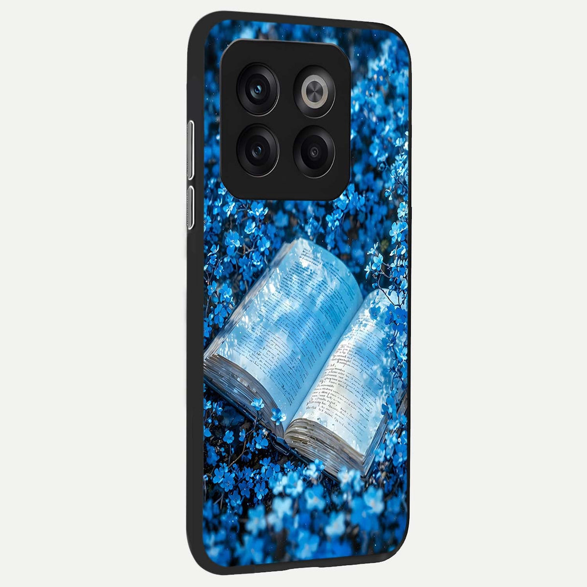  Blue Bloom Tales back cover For OnePlus 10T slim fit glass case with vibrant aesthetic design