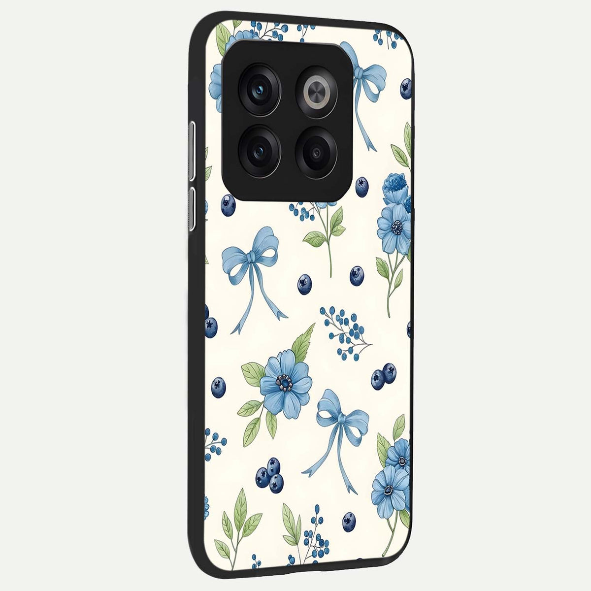  Blue Flower And Bow back cover For OnePlus 10T slim fit glass case with vibrant aesthetic design