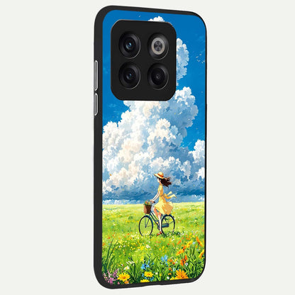  Breezy Meadow Ride back cover For OnePlus 10T slim fit glass case with vibrant aesthetic design