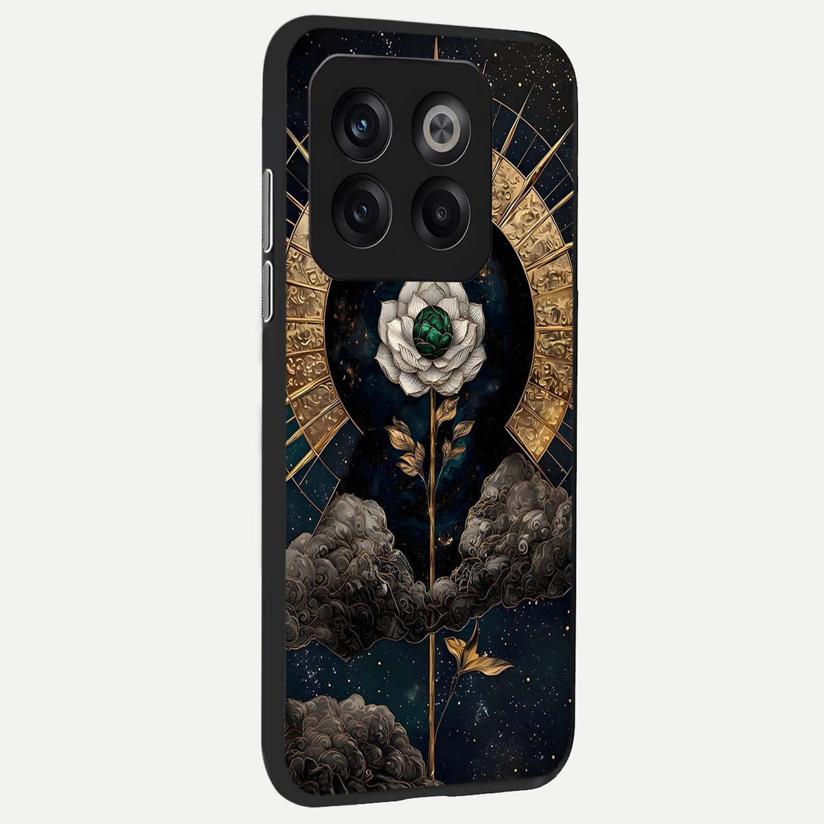  Celestial Lotus Morang back cover For OnePlus 10T slim fit glass case with vibrant aesthetic design