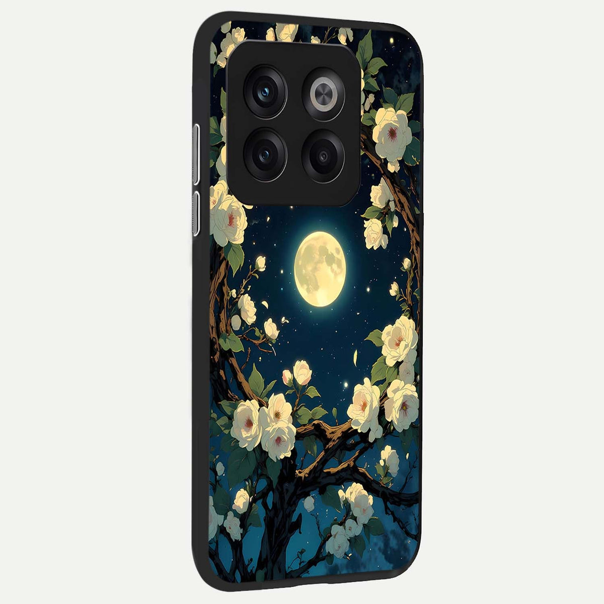  Celestial Moon And Flower back cover For OnePlus 10T slim fit glass case with vibrant aesthetic design