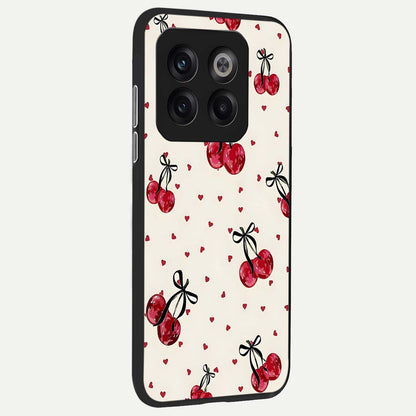  Cherry Heart Bow back cover For OnePlus 10T slim fit glass case with vibrant aesthetic design