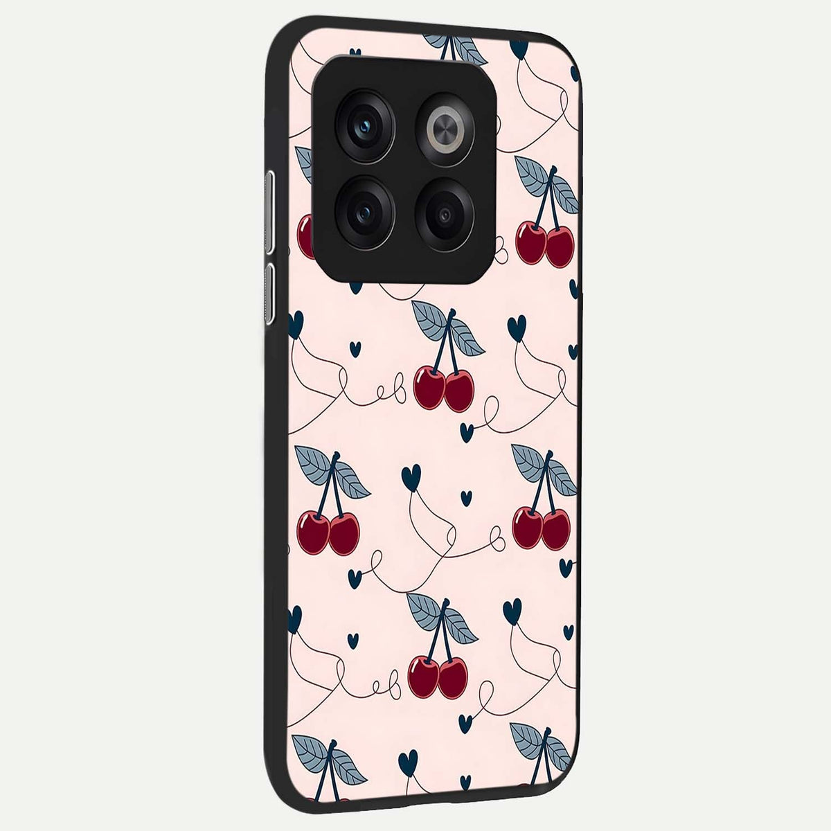  Cherry Heart Line back cover For OnePlus 10T slim fit glass case with vibrant aesthetic design
