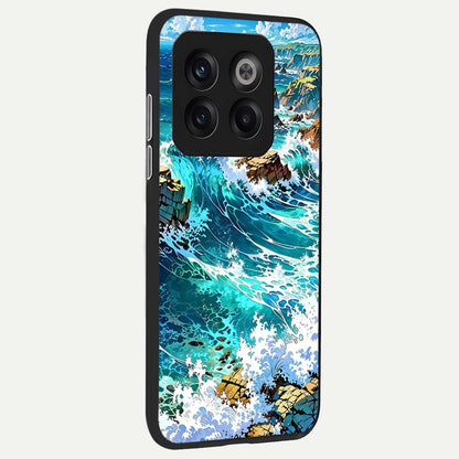  Coastal Blue Waves back cover For OnePlus 10T slim fit glass case with vibrant aesthetic design