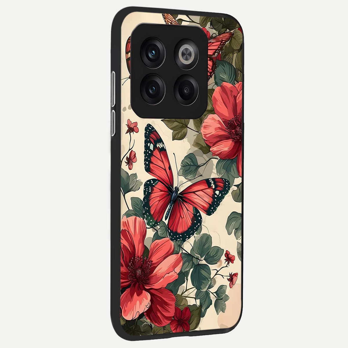  Crimson Butterfly Garden back cover For OnePlus 10T slim fit glass case with vibrant aesthetic design