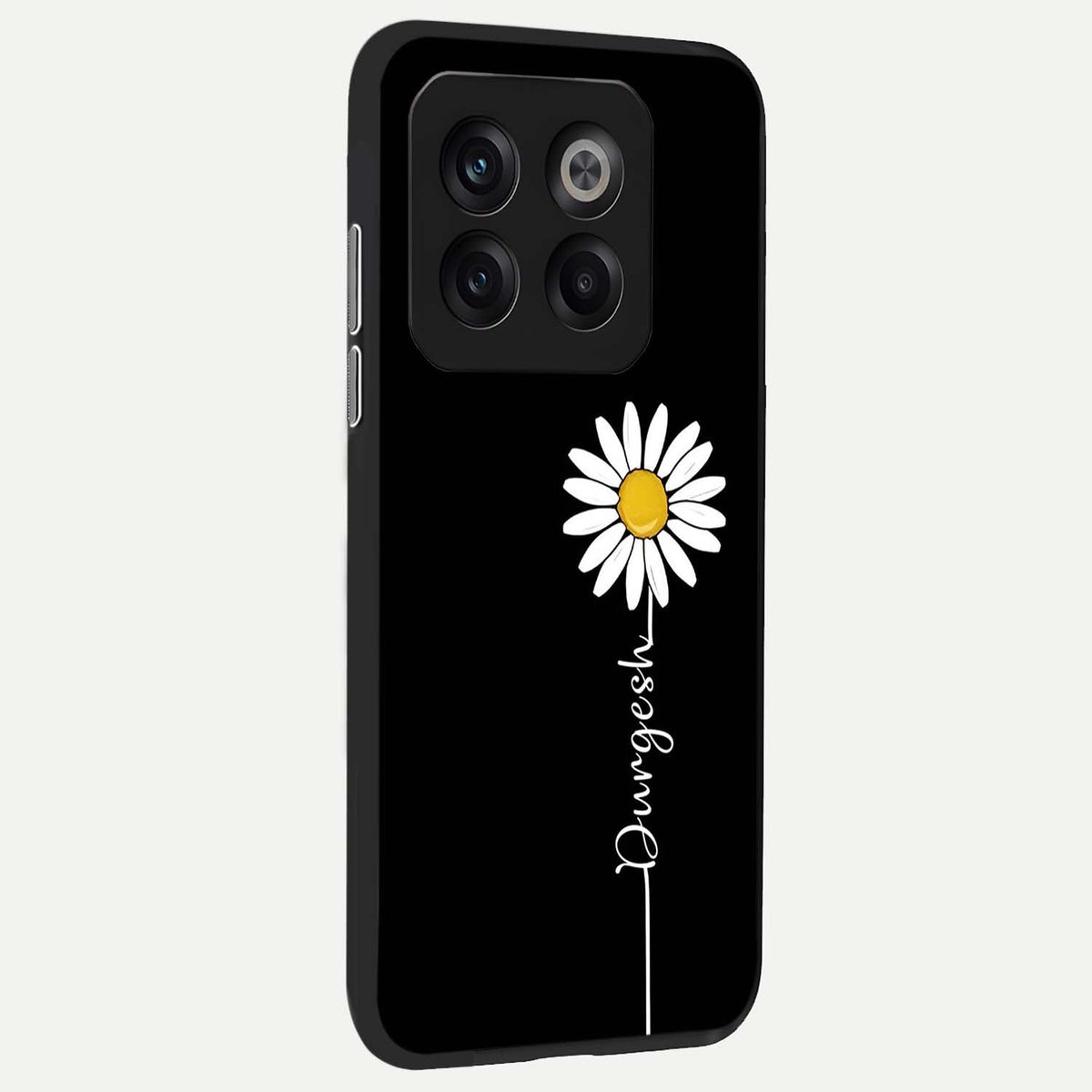  Custom Name White Flower back cover For OnePlus 10T slim fit glass case with vibrant aesthetic design