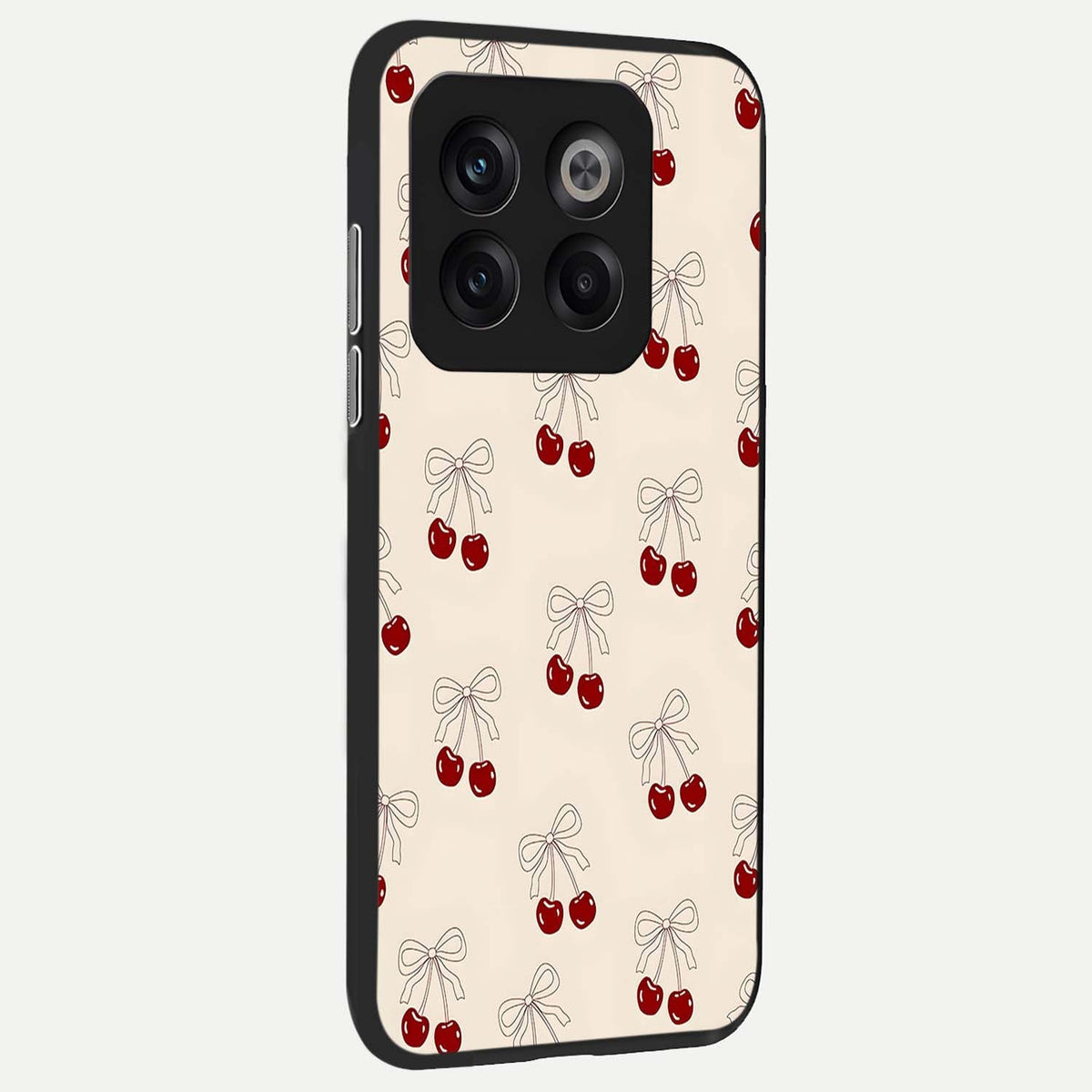  Cute Cherry Pattern back cover For OnePlus 10T slim fit glass case with vibrant aesthetic design