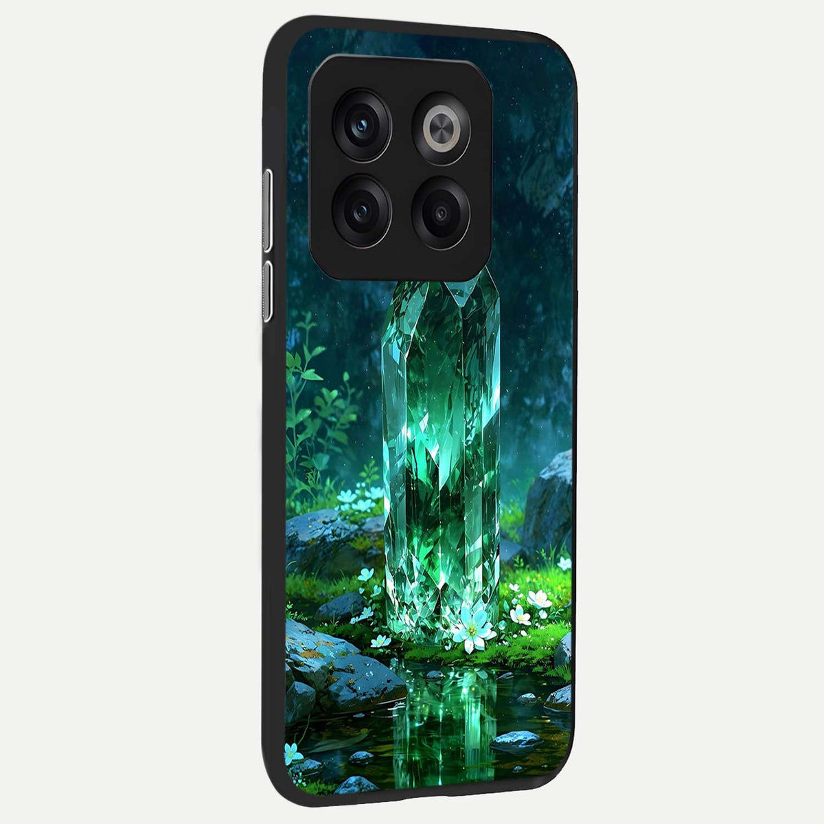  Emerald Light Crystal back cover For OnePlus 10T slim fit glass case with vibrant aesthetic design