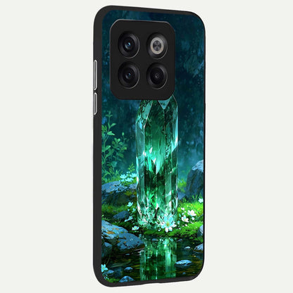  Emerald Light Crystal back cover For OnePlus 10T slim fit glass case with vibrant aesthetic design