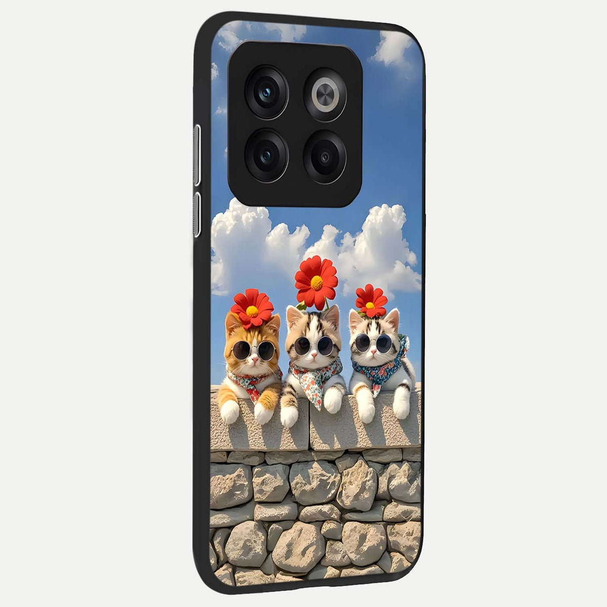  Floral Kitty Squad back cover For OnePlus 10T slim fit glass case with vibrant aesthetic design