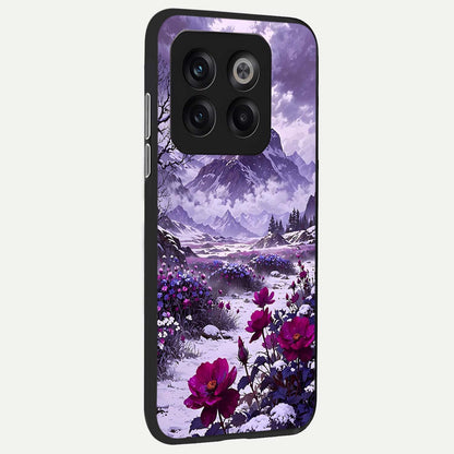  Flower Mountain View back cover For OnePlus 10T slim fit glass case with vibrant aesthetic design