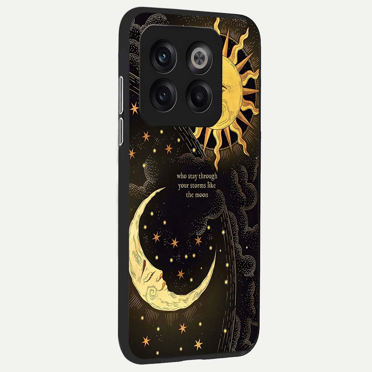  Golden Lunar Love back cover For OnePlus 10T slim fit glass case with vibrant aesthetic design