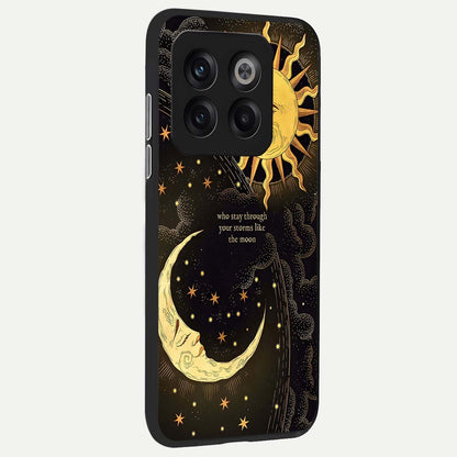  Golden Lunar Love back cover For OnePlus 10T slim fit glass case with vibrant aesthetic design